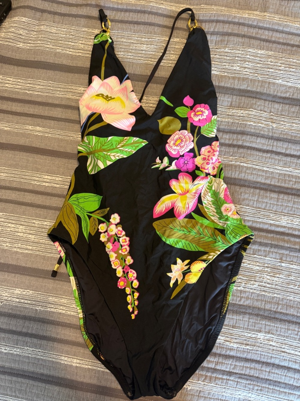 Trina Turk Black One-Piece Swimsuit with Pink, Yellow & Green Floral Print